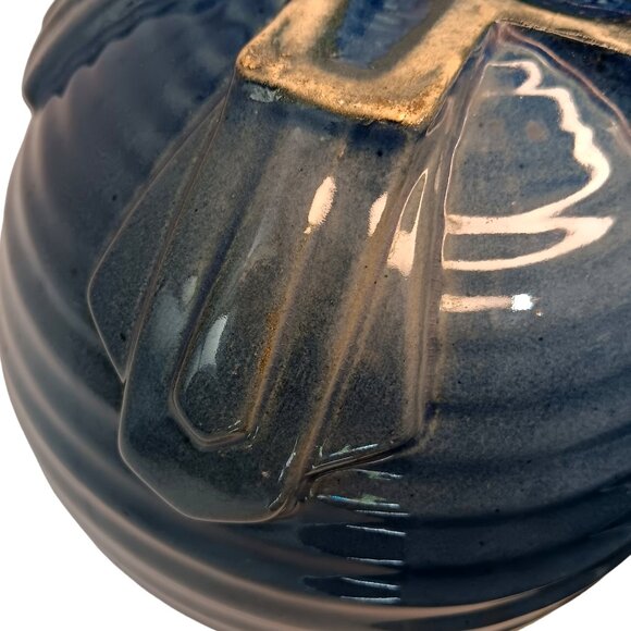 1930s Deep Blue Style Ribbed Geometric Design Art Deco Vase - Picture 5 of 14